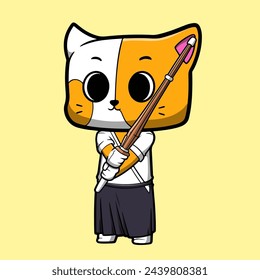 Cute Vector Cat Kendo Character