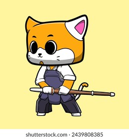 Cute Vector Cat Kendo Character