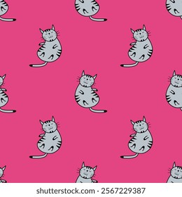 Cute vector cat seamless pattern. Cat pattern with pink background. cute doodle wallpaper