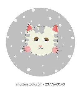 Cute vector cat stickers gray background.