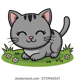 Gatinho de coleção de gatos vetor bonito sentado na grama