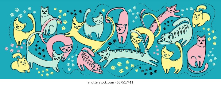 cute vector cats footprints pattern color vector set