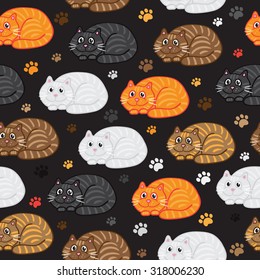 Cute vector cats seamless pattern. Funny doodle wallpaper
