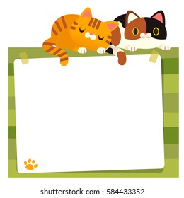 Cute Vector Cats sleeping on Blank Message Board, Blank Banner.