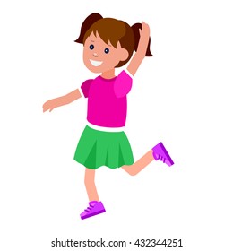 Cute vector character in action. Cheerful active child run and jump. Happy kid illustration. Detailed character. Vector for Celebration children day