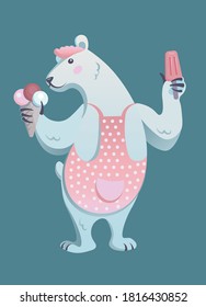 a cute vector character bear holding ice cream