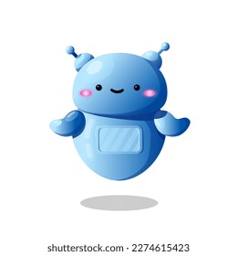 Cute vector character. Blue futuristic robot. Assistant for communication. Artificial intelligence technology bot