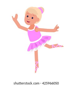 Cute vector character child . Cheerful child. Happy kid girl dancing ballet. Education and child development. Banner for kindergarten or children club, school of Arts