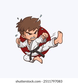 Cute vector character child . Illustration for martial art poster. Karate training