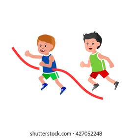 Cute vector character child runs. Happy boy kid illustration