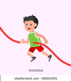 Cute vector character child runs. Cheerful Happy boy kid illustration