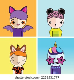 Cute vector character design set as profile or avatar pictures
