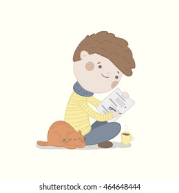 Cute vector character is having a quiz. Education illustration.