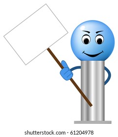 cute vector character with "ping pong" head holding banner
