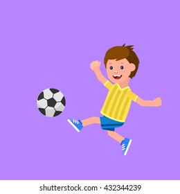 Cute vector character playing football. Cheerful. Happy boy kid illustration. Detailed character child. Vector for Celebration children day