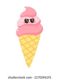 Cute vector character popsicles in a cone. Cold dessert ice cream. Summer sweetness. Isolated on white background