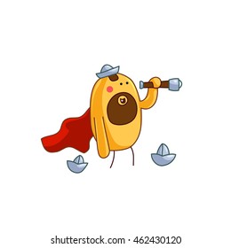 Cute vector character with telescope in paper hat
