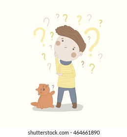 Cute vector character is trying to find answer to many questions