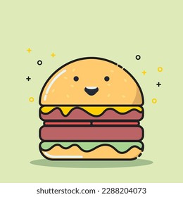 Cute Vector Cheese Burger And Patty Cartoon