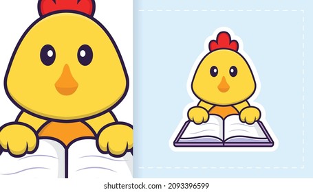 Cute vector chicken. Can be used for stickers, patches, textiles, paper. Vector illustration