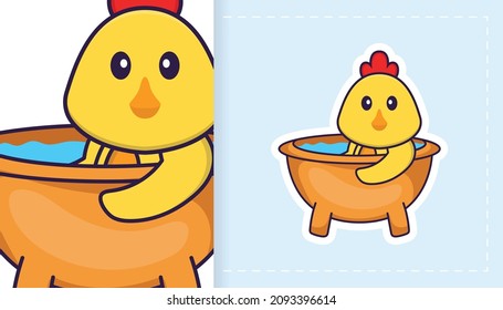 Cute vector chicken. Can be used for stickers, patches, textiles, paper. Vector illustration