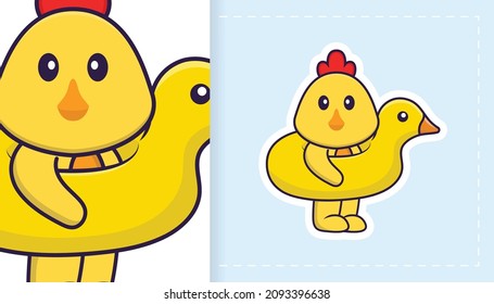 Pollo vector lindo. Se puede usar para pegatinas, parches, textiles, papel. Ilustración del vector