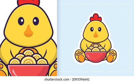 Cute vector chicken. Can be used for stickers, patches, textiles, paper. Vector illustration