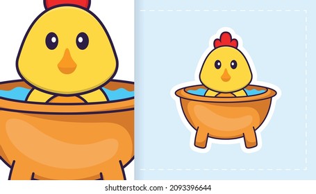 Pollo vector lindo. Se puede usar para pegatinas, parches, textiles, papel. Ilustración del vector