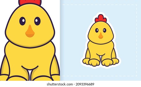 Cute vector chicken. Can be used for stickers, patches, textiles, paper. Vector illustration