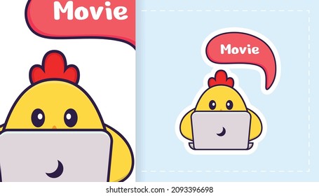 Cute vector chicken. Can be used for stickers, patches, textiles, paper. Vector illustration