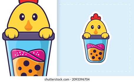 Cute vector chicken. Can be used for stickers, patches, textiles, paper. Vector illustration