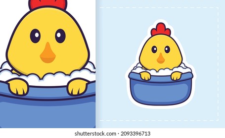 Cute vector chicken. Can be used for stickers, patches, textiles, paper. Vector illustration