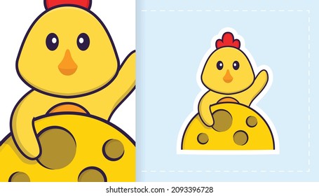 Cute vector chicken. Can be used for stickers, patches, textiles, paper. Vector illustration