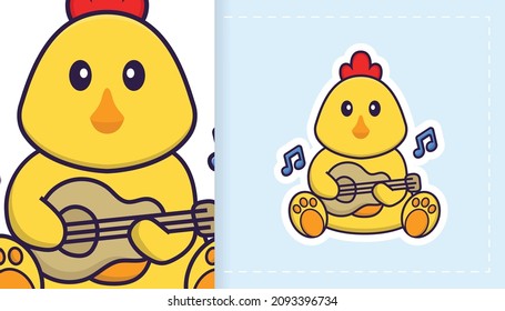 Cute vector chicken. Can be used for stickers, patches, textiles, paper. Vector illustration