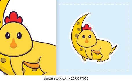 Cute vector chicken. Can be used for stickers, patches, textiles, paper. Vector illustration