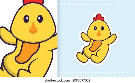 Cute vector chicken. Can be used for stickers, patches, textiles, paper. Vector illustration