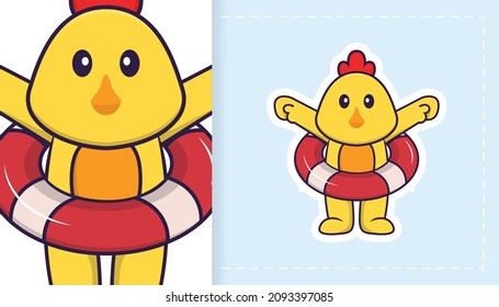 Cute vector chicken. Can be used for stickers, patches, textiles, paper. Vector illustration