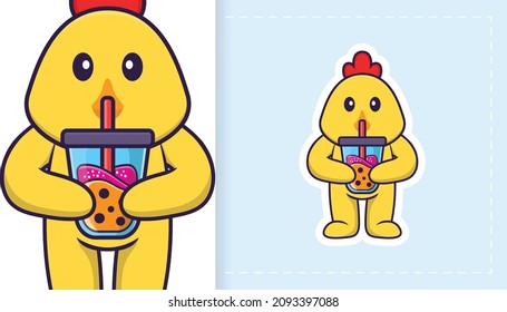 Cute vector chicken. Can be used for stickers, patches, textiles, paper. Vector illustration