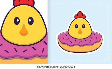 Cute vector chicken. Can be used for stickers, patches, textiles, paper. Vector illustration