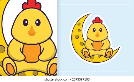 Cute vector chicken. Can be used for stickers, patches, textiles, paper. Vector illustration