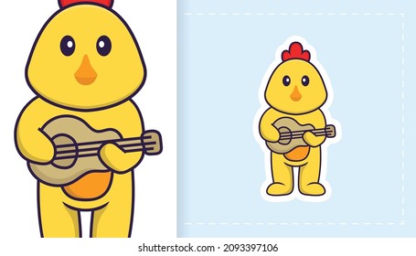 Cute vector chicken. Can be used for stickers, patches, textiles, paper. Vector illustration