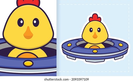 Cute vector chicken. Can be used for stickers, patches, textiles, paper. Vector illustration