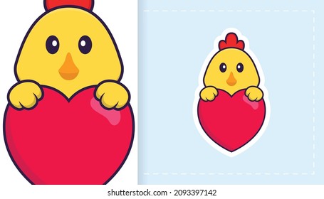 Cute vector chicken. Can be used for stickers, patches, textiles, paper. Vector illustration