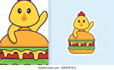 Cute vector chicken. Can be used for stickers, patches, textiles, paper. Vector illustration