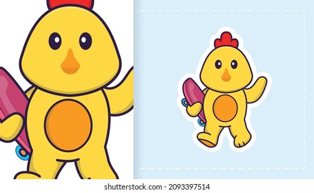 Cute vector chicken. Can be used for stickers, patches, textiles, paper. Vector illustration