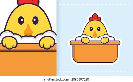 Cute vector chicken. Can be used for stickers, patches, textiles, paper. Vector illustration