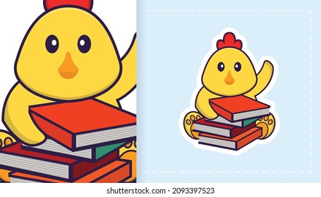 Cute vector chicken. Can be used for stickers, patches, textiles, paper. Vector illustration