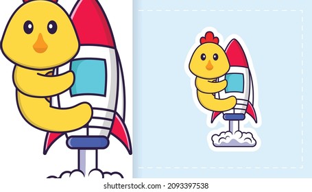 Cute vector chicken. Can be used for stickers, patches, textiles, paper. Vector illustration