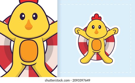 Cute vector chicken. Can be used for stickers, patches, textiles, paper. Vector illustration