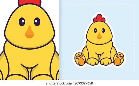 Cute vector chicken. Can be used for stickers, patches, textiles, paper. Vector illustration
